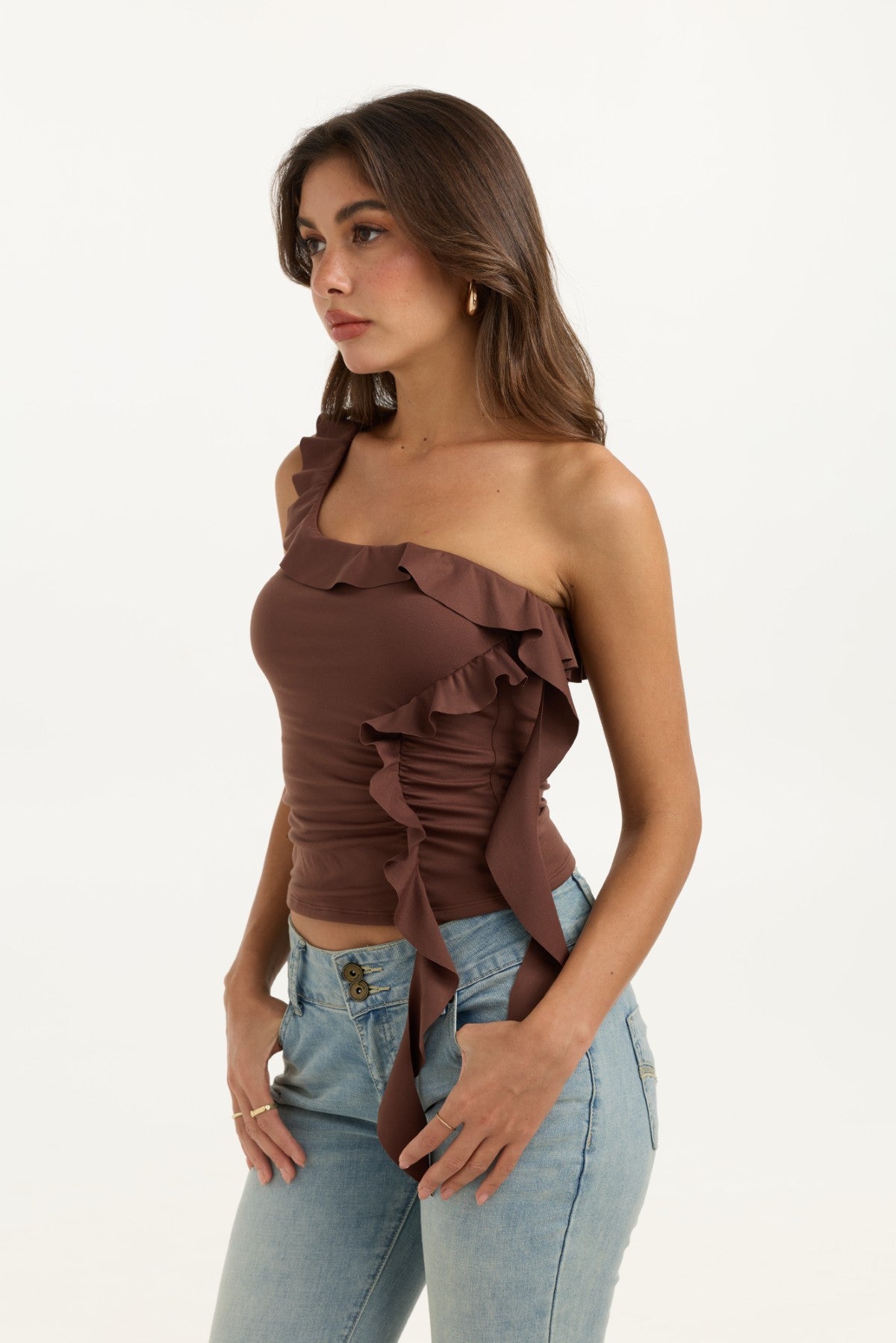 Ruffled One Shoulder Top