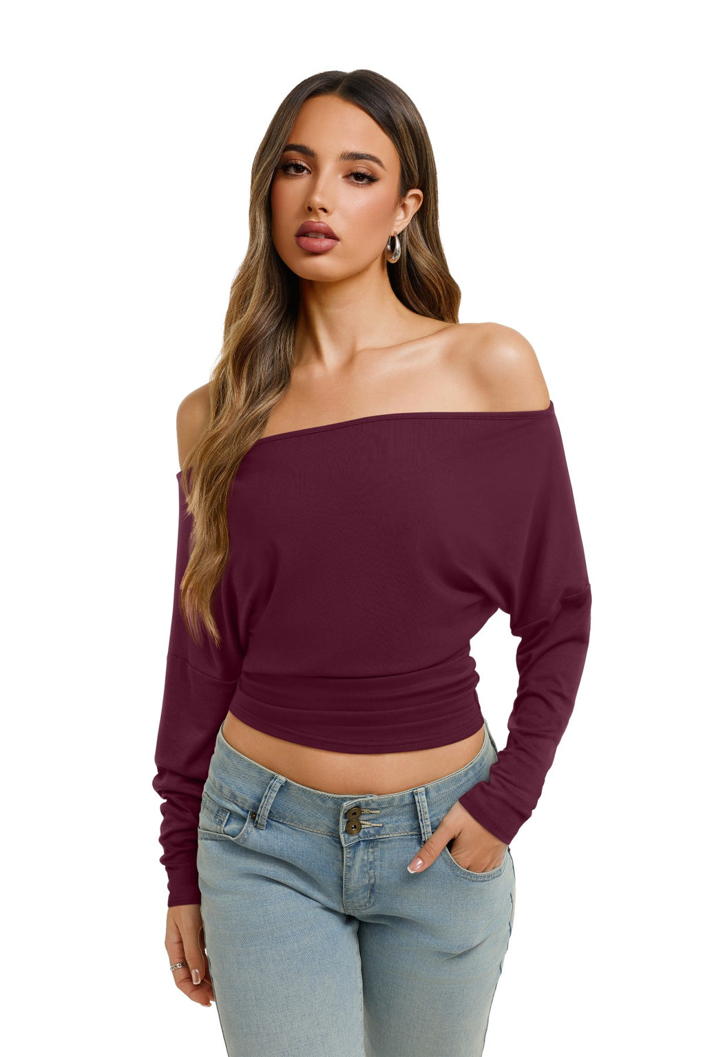 Asymmetrical Off Shoulder Cinched Waist Top