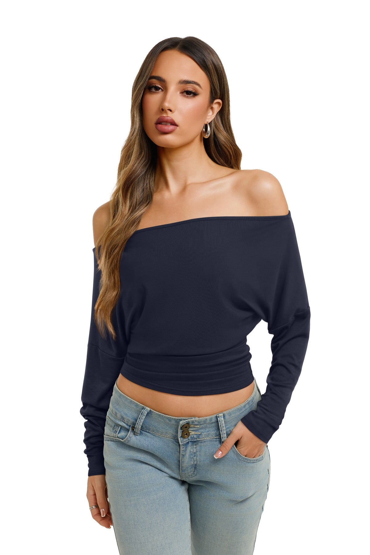 Asymmetrical Off Shoulder Cinched Waist Top
