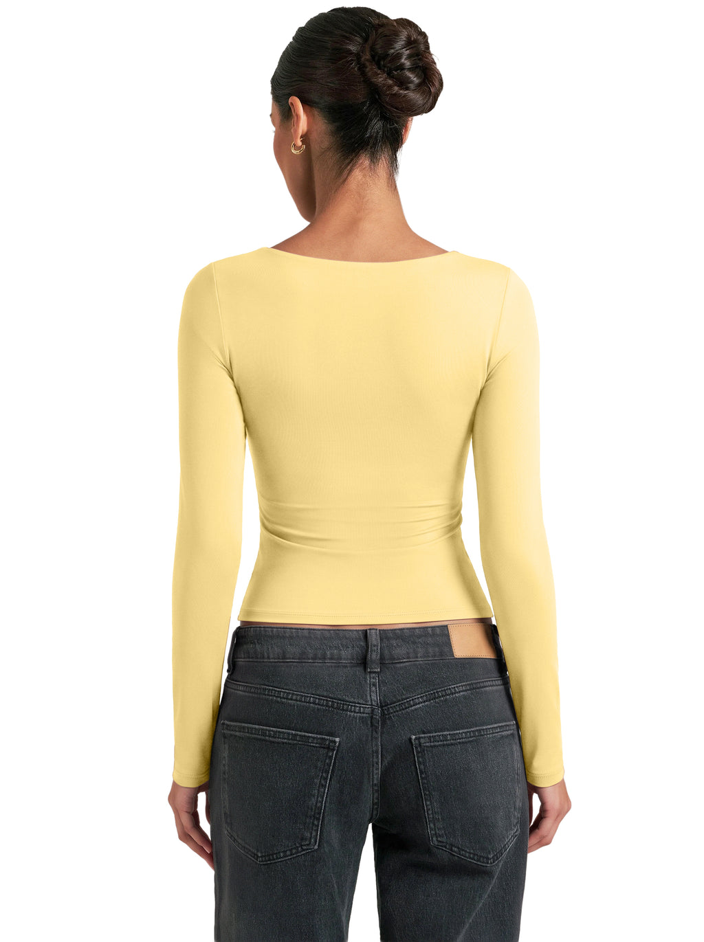 Women's Square Neck Double Lined Long Sleeve Slim Fit Top