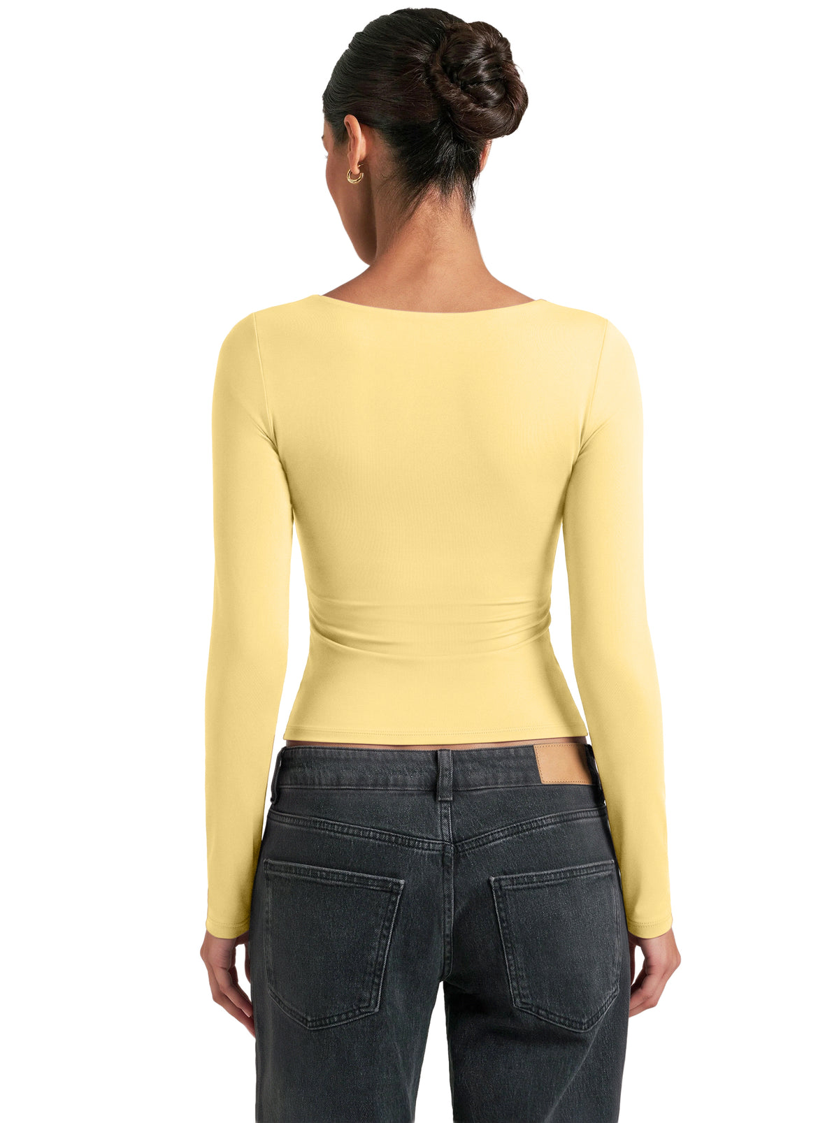 Women's Square Neck Double Lined Long Sleeve Slim Fit Top