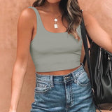 Square Neck Seamless Sleeveless Crop Tops - REORIA