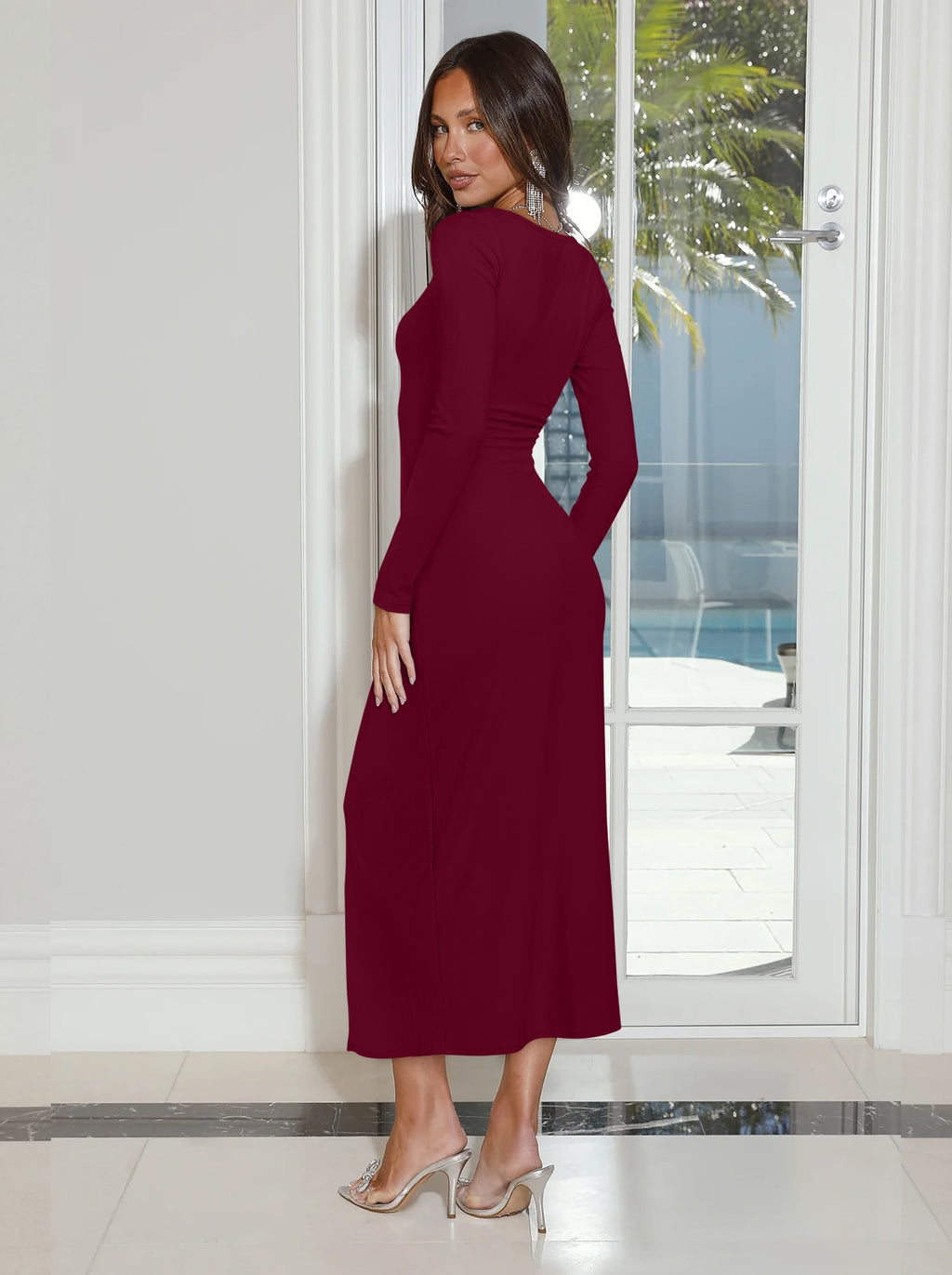 Asymmetrical Square Neck Cocktail Ruched Wrap Midi Dress
