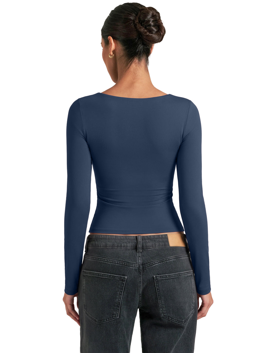Women's Square Neck Double Lined Long Sleeve Slim Fit Top