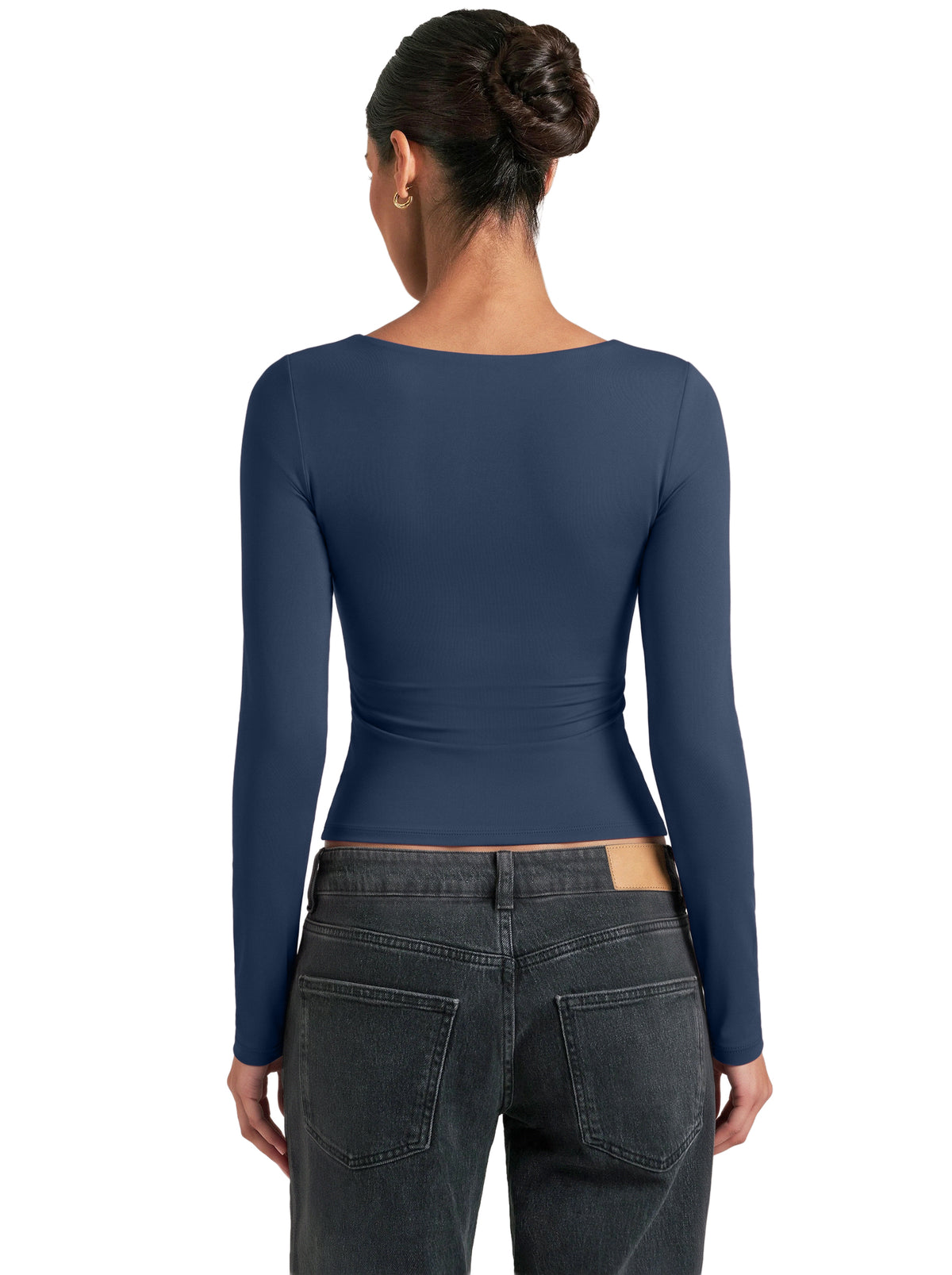 Women's Square Neck Double Lined Long Sleeve Slim Fit Top