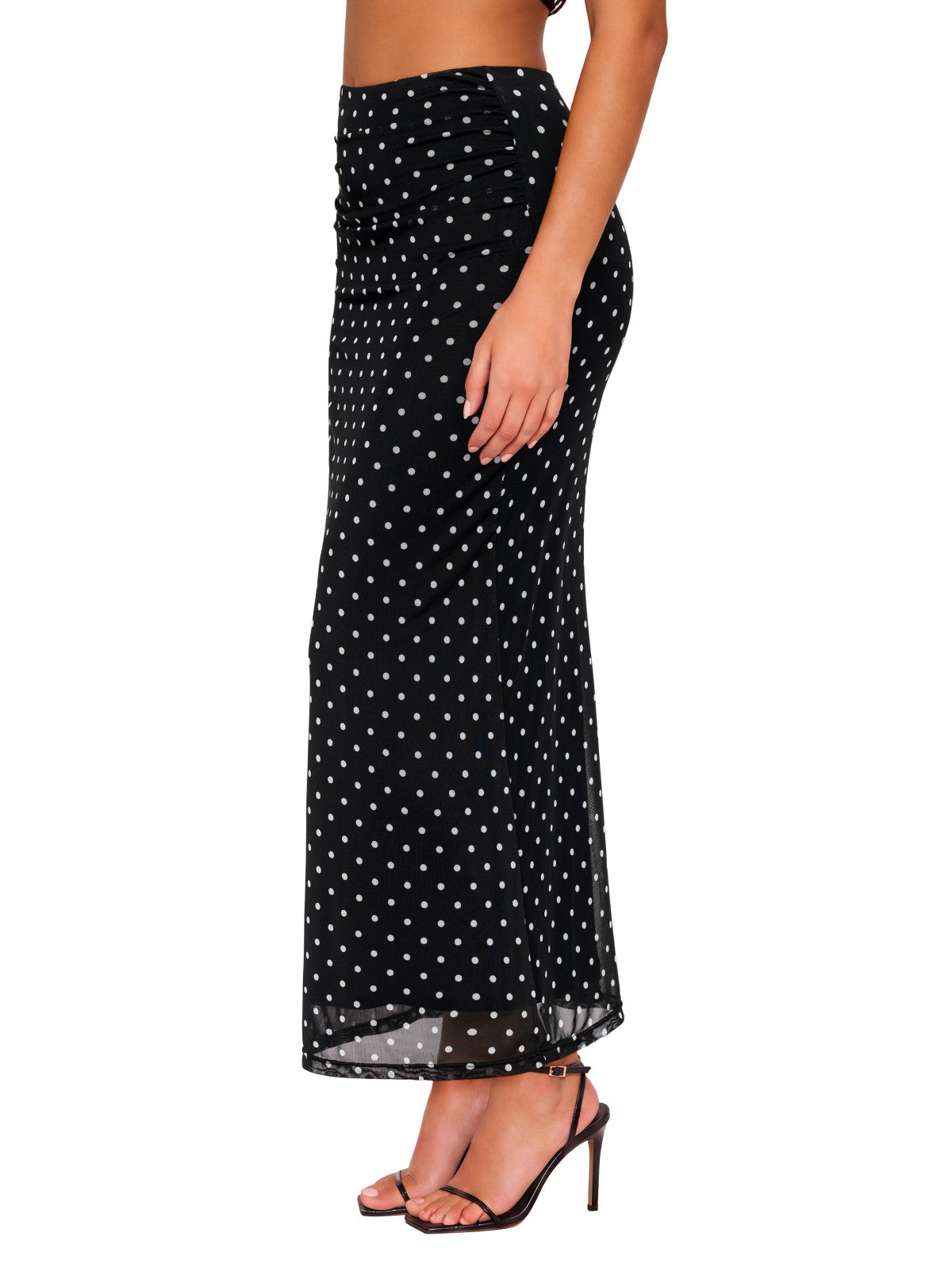 Ruched Mesh A-Line Maxi Skirt with Elastic Waist