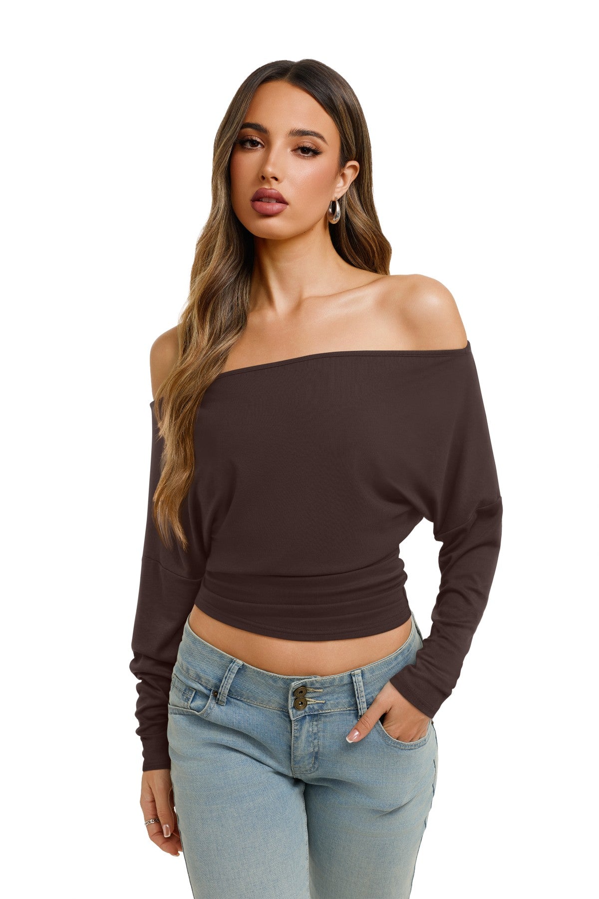Asymmetrical Off Shoulder Cinched Waist Top