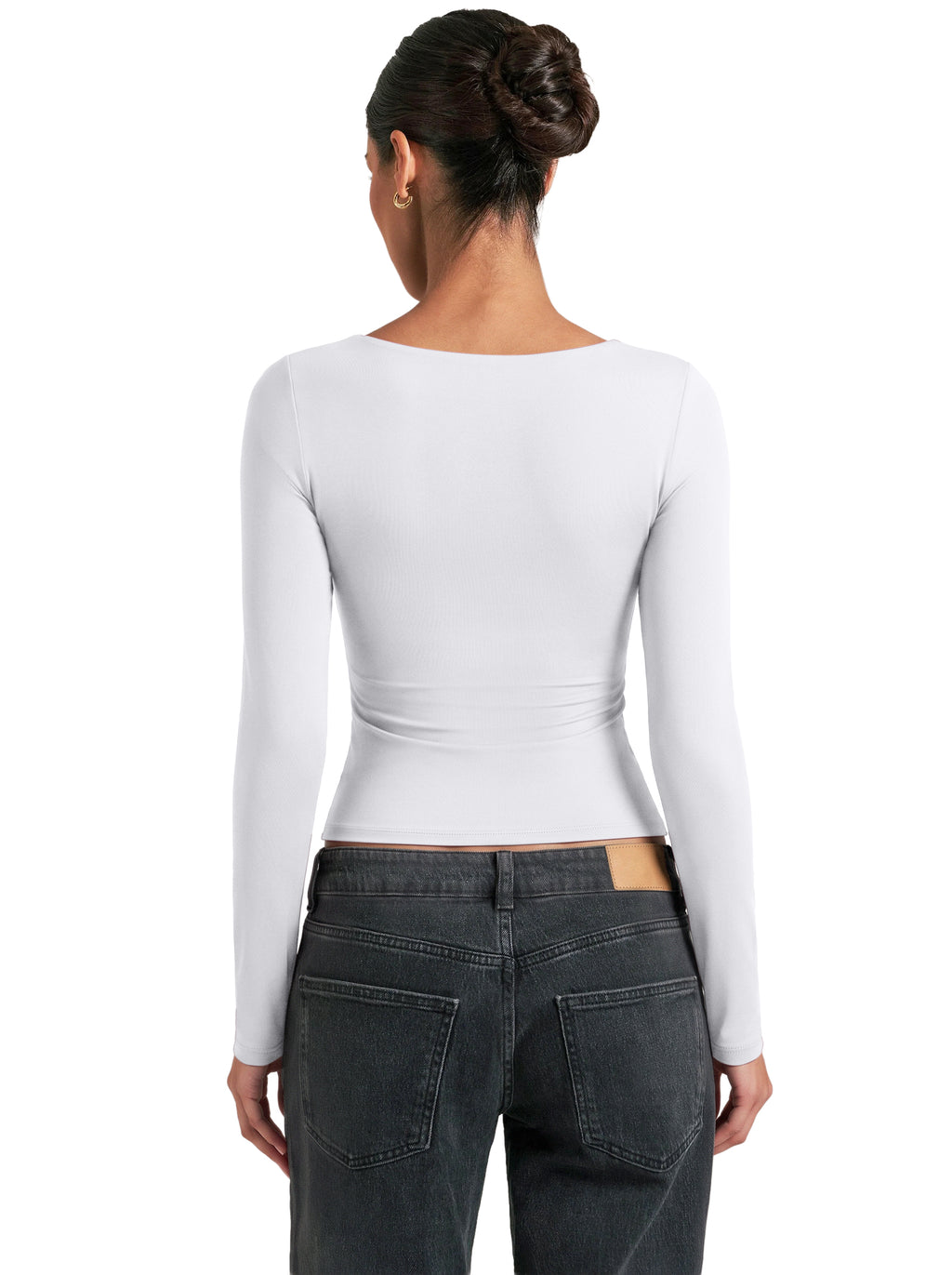 Women's Square Neck Double Lined Long Sleeve Slim Fit Top