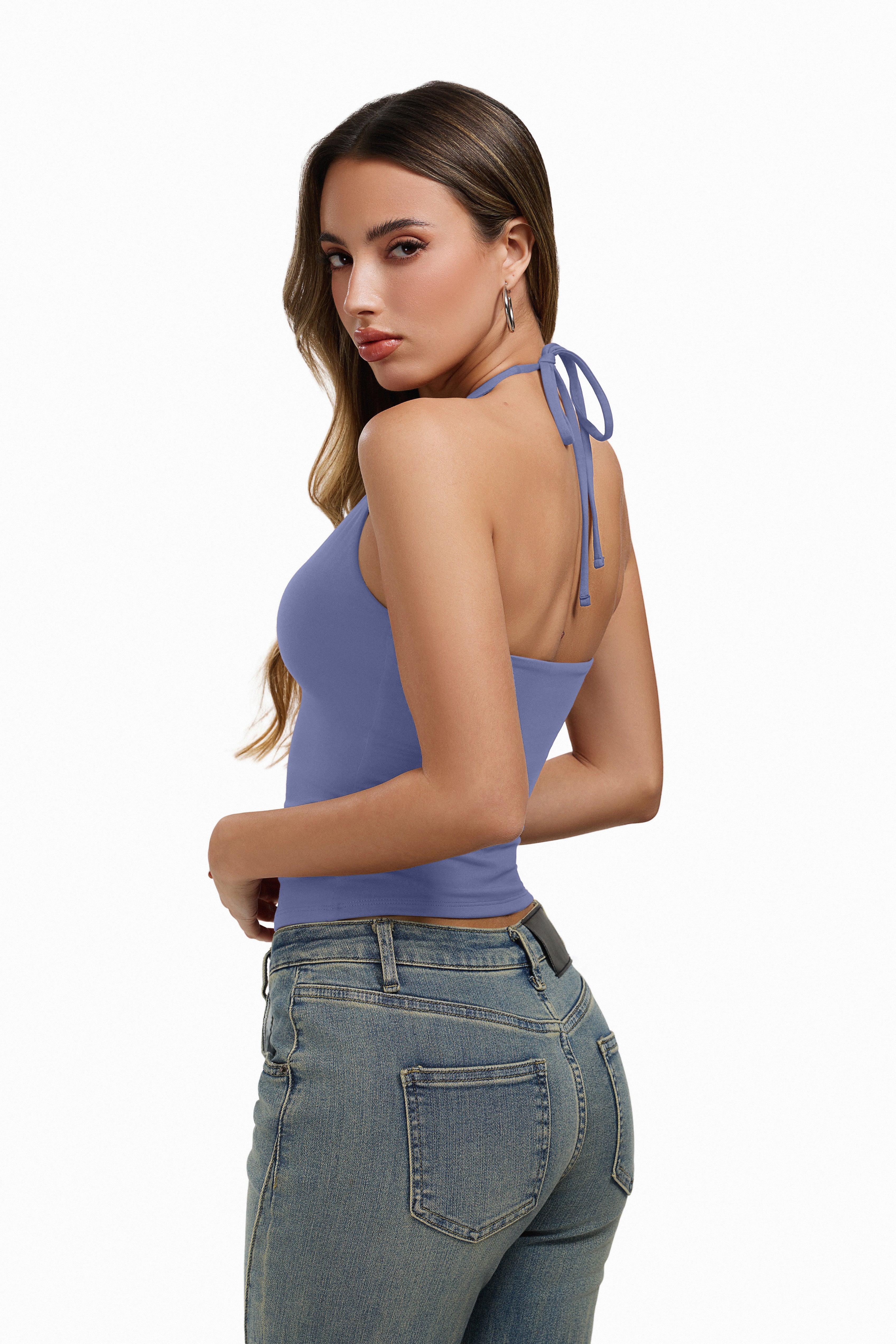 Halter Backless Tie Scoop Neck Double Lined Basic Top