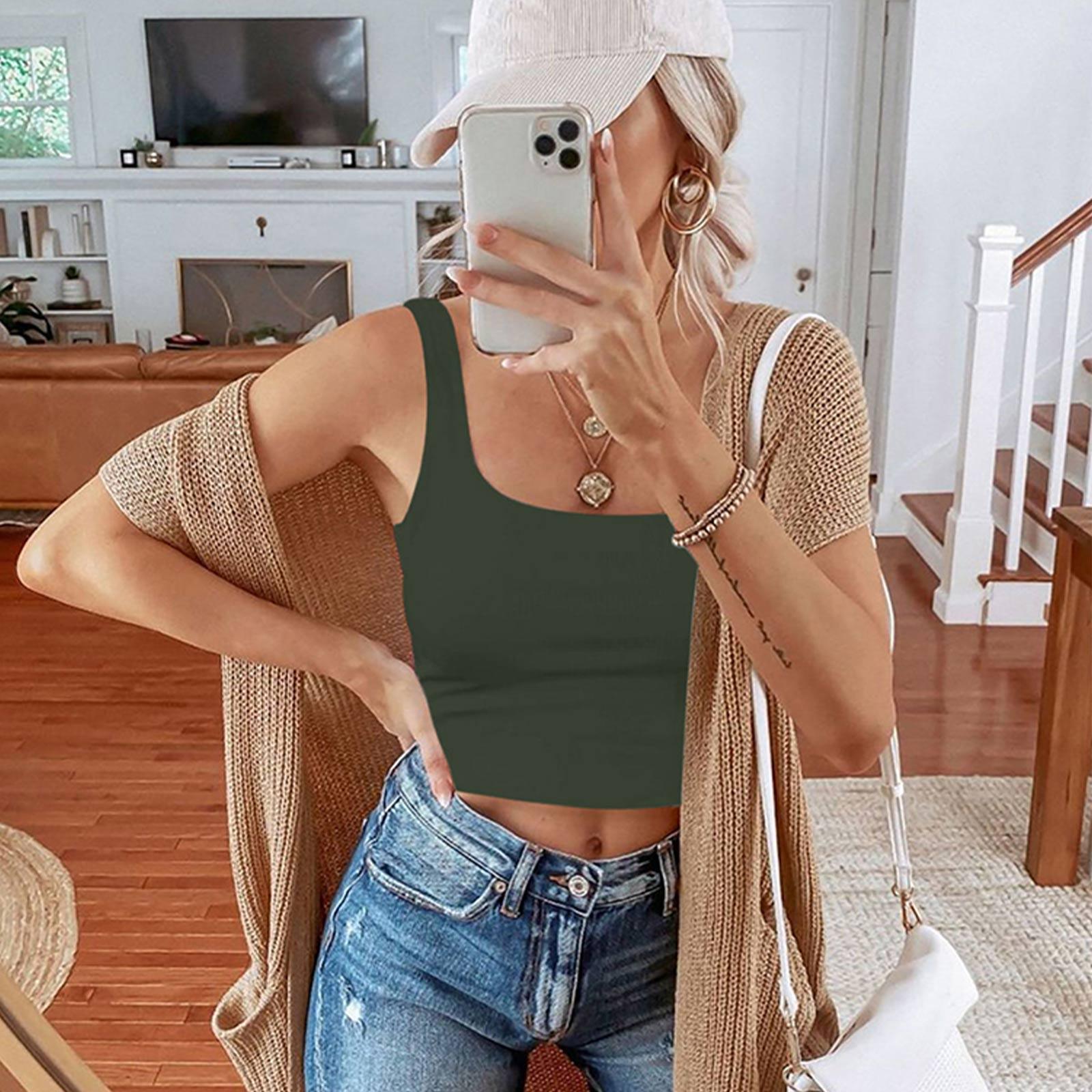 Square Neck Seamless Sleeveless Crop Tops - REORIA
