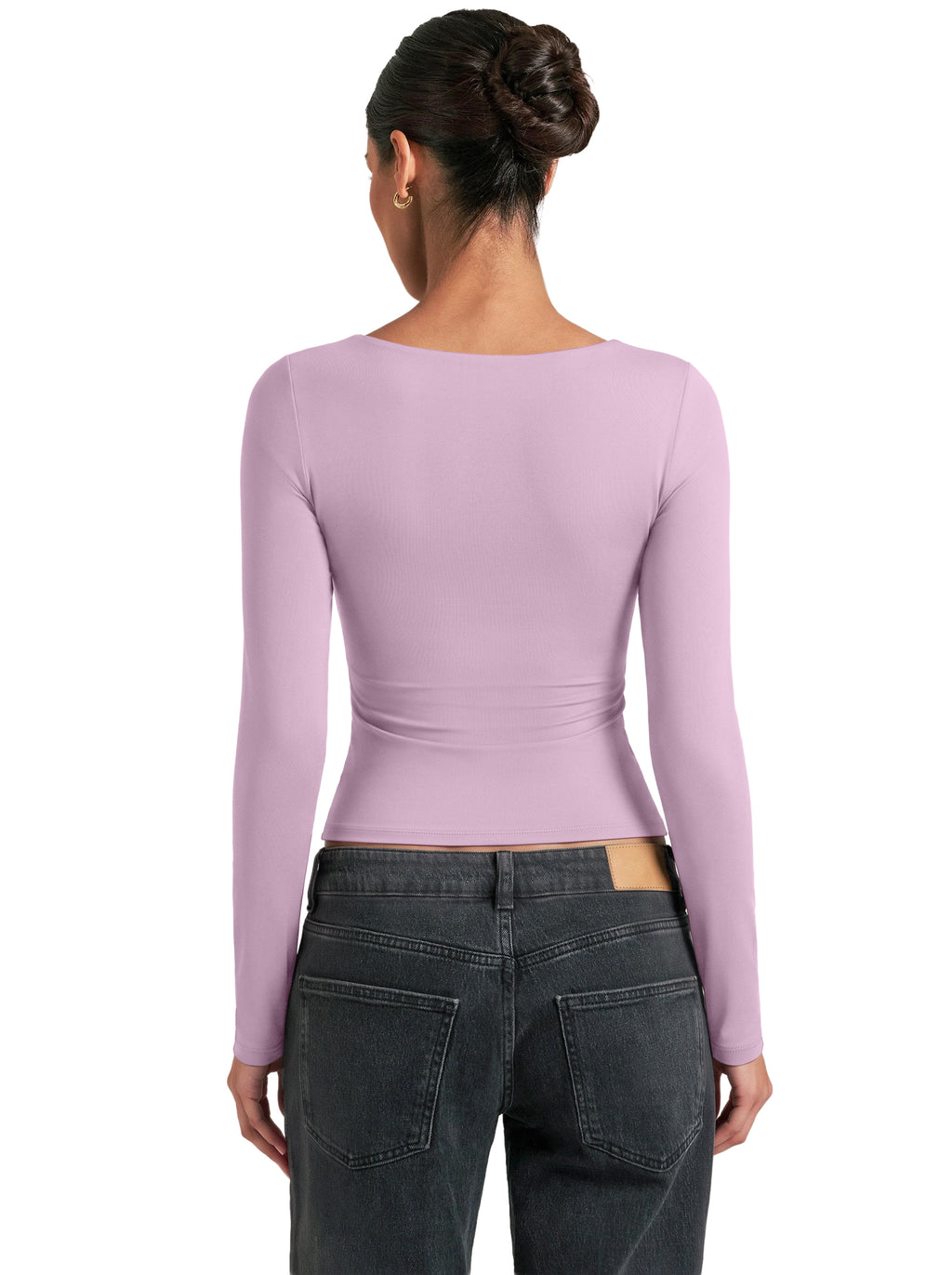 Women's Square Neck Double Lined Long Sleeve Slim Fit Top