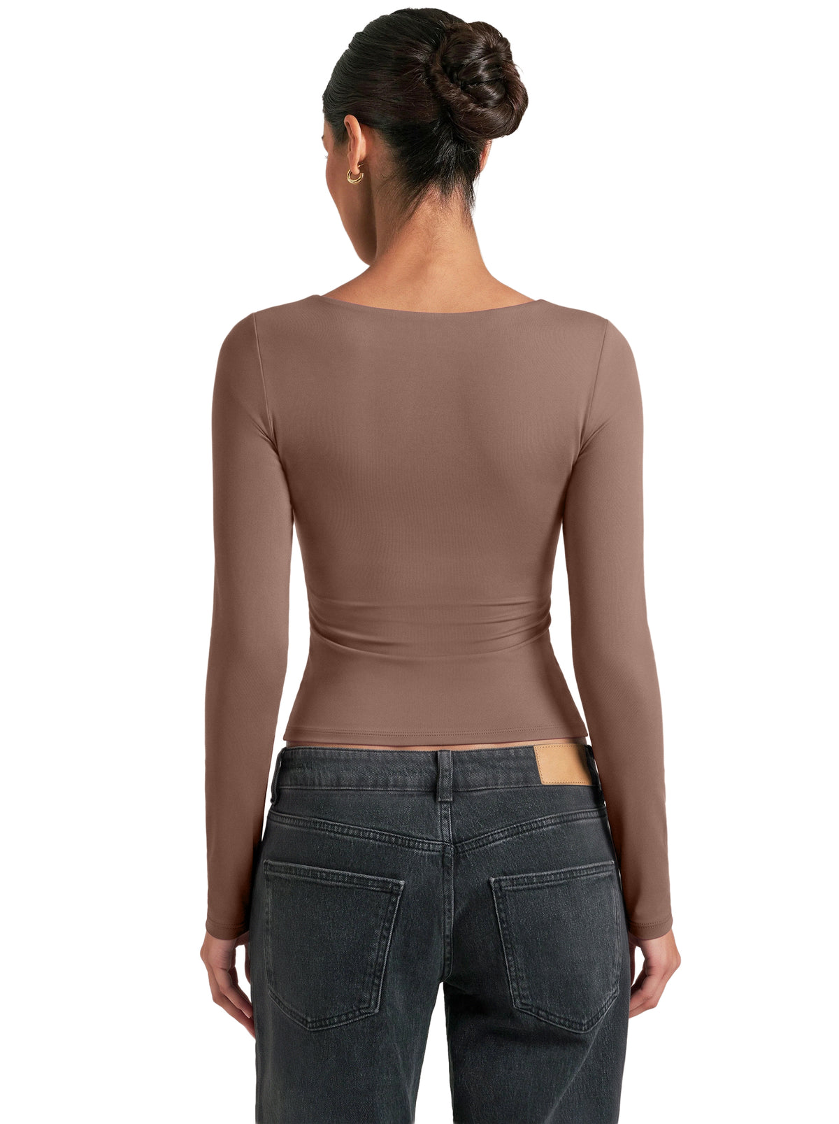 Women's Square Neck Double Lined Long Sleeve Slim Fit Top