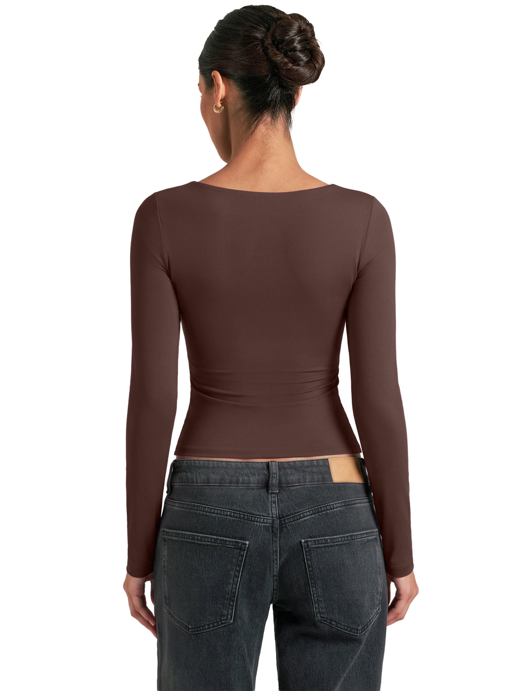 Women's Square Neck Double Lined Long Sleeve Slim Fit Top