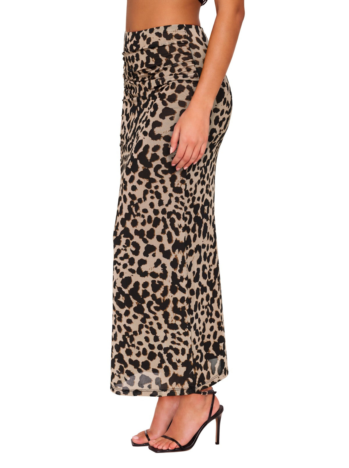 Ruched Mesh A-Line Maxi Skirt with Elastic Waist