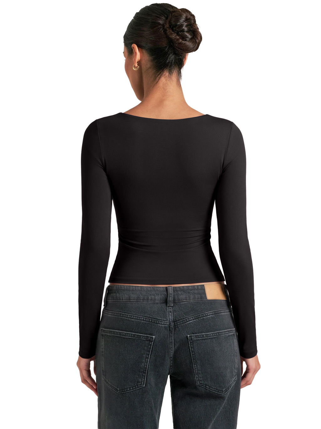 Women's Square Neck Double Lined Long Sleeve Slim Fit Top