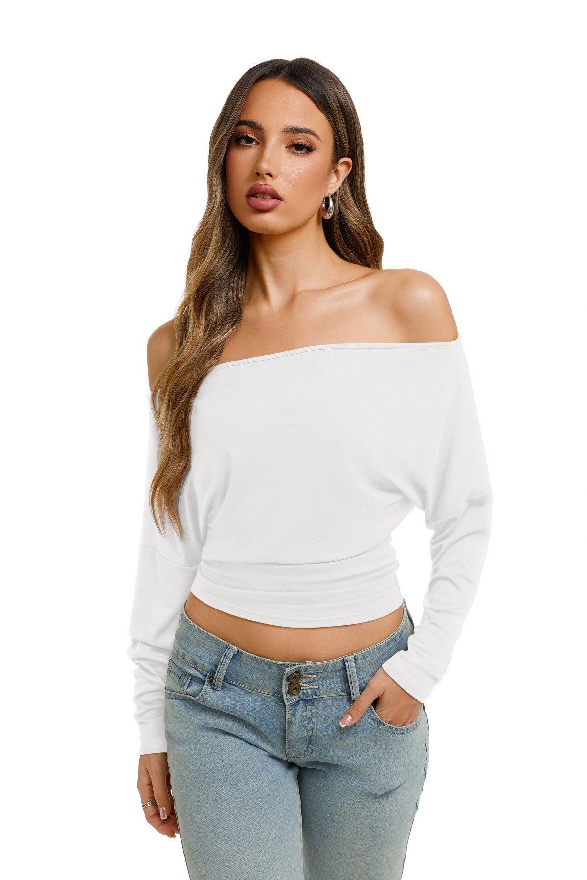Asymmetrical Off Shoulder Cinched Waist Top