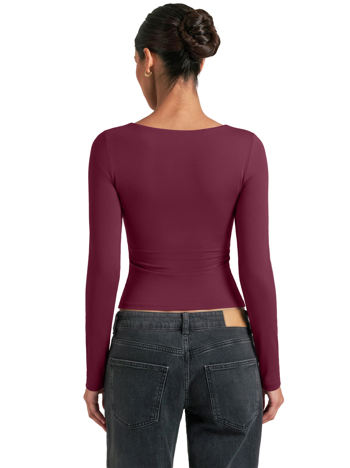 Women's Square Neck Double Lined Long Sleeve Slim Fit Top