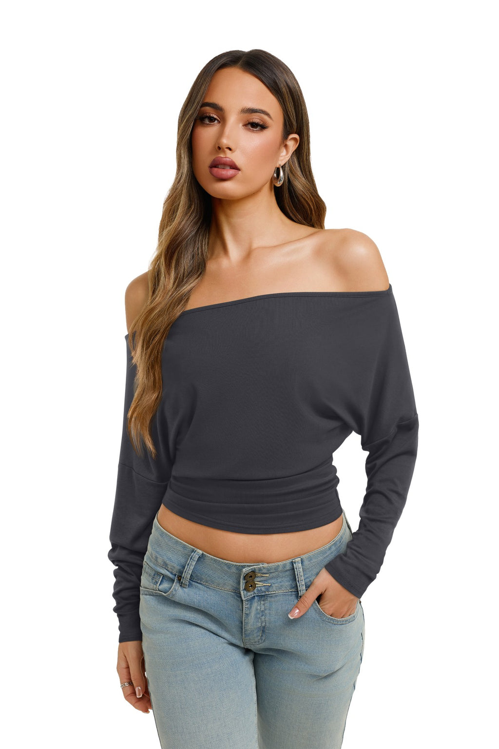 Asymmetrical Off Shoulder Cinched Waist Top