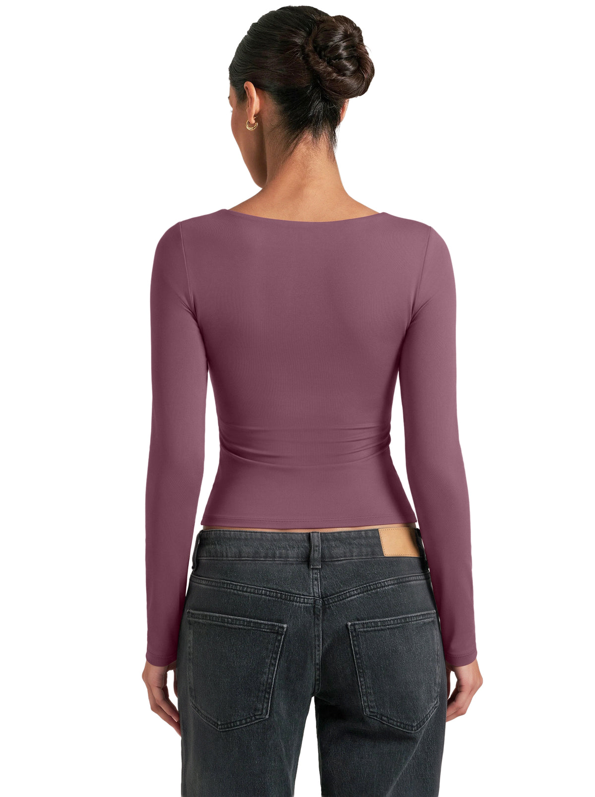 Women's Square Neck Double Lined Long Sleeve Slim Fit Top
