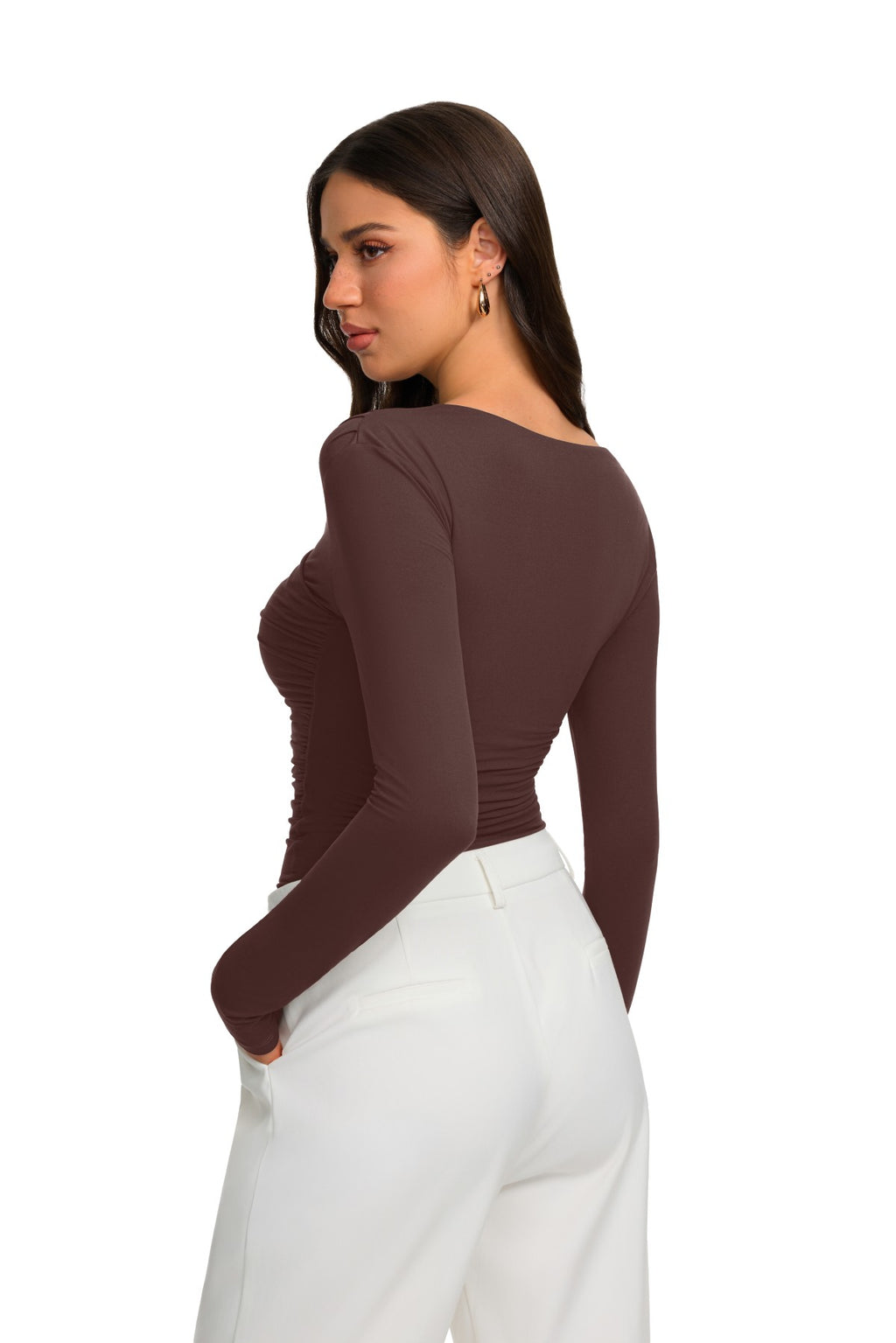 Asymmetrical Ruched Wrap Top with Gold Buckle