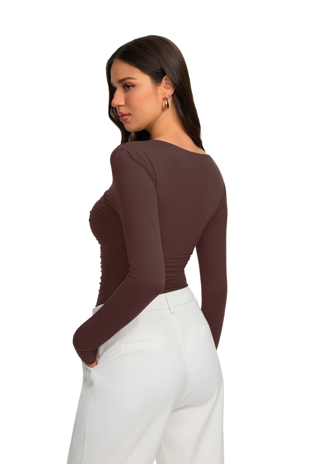 Asymmetrical Ruched Wrap Top with Gold Buckle