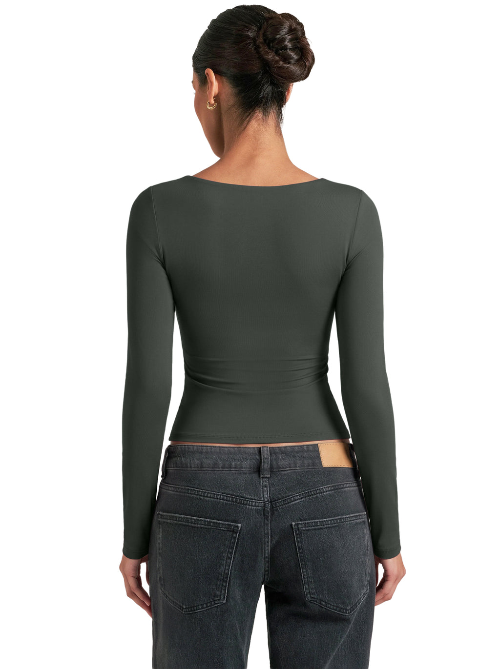 Women's Square Neck Double Lined Long Sleeve Slim Fit Top