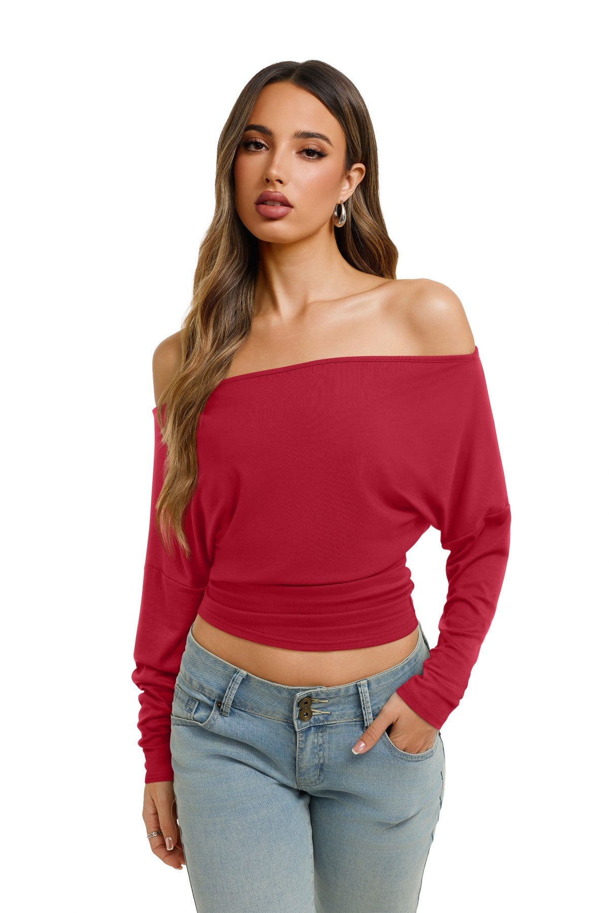 Asymmetrical Off Shoulder Cinched Waist Top