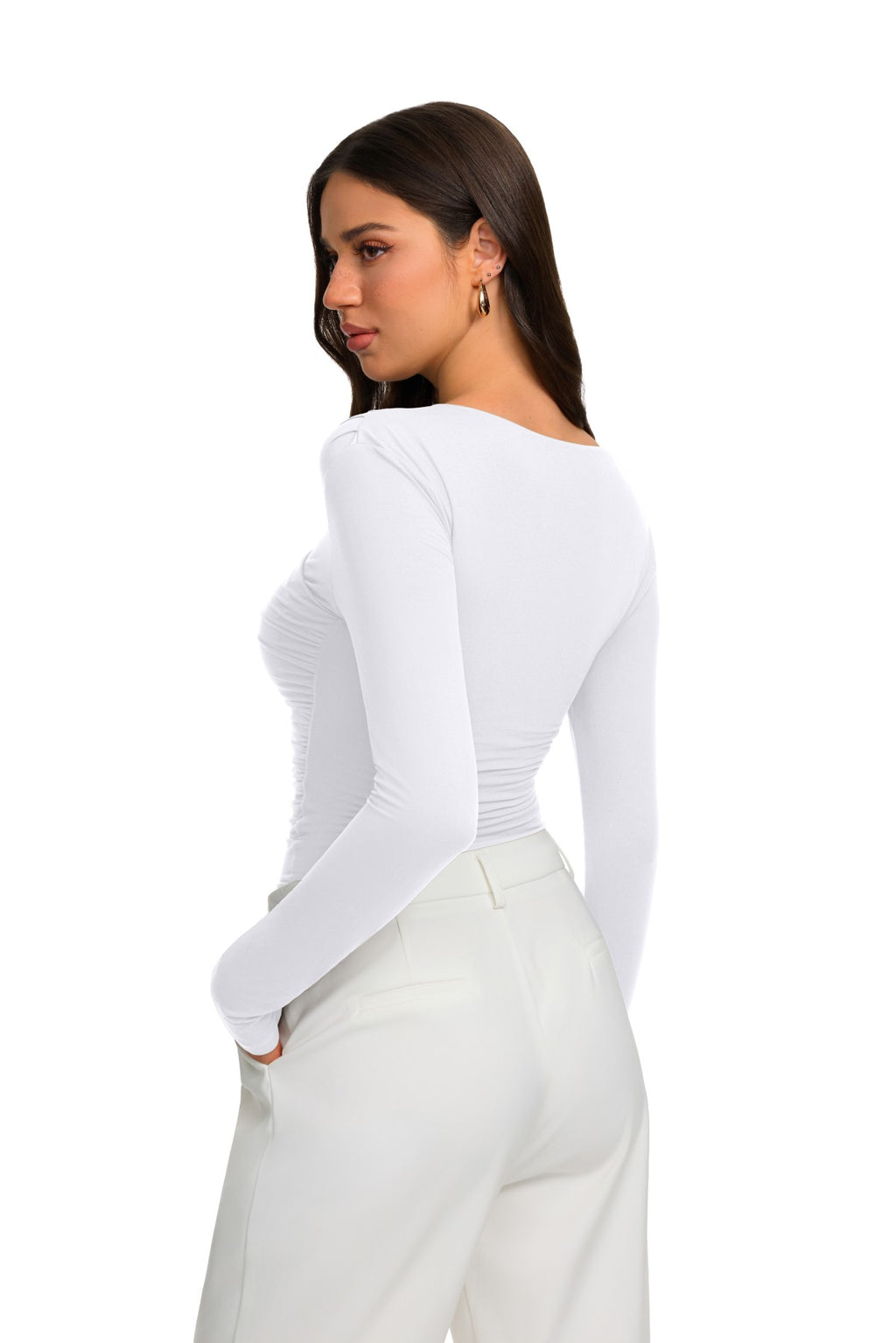 Asymmetrical Ruched Wrap Top with Gold Buckle