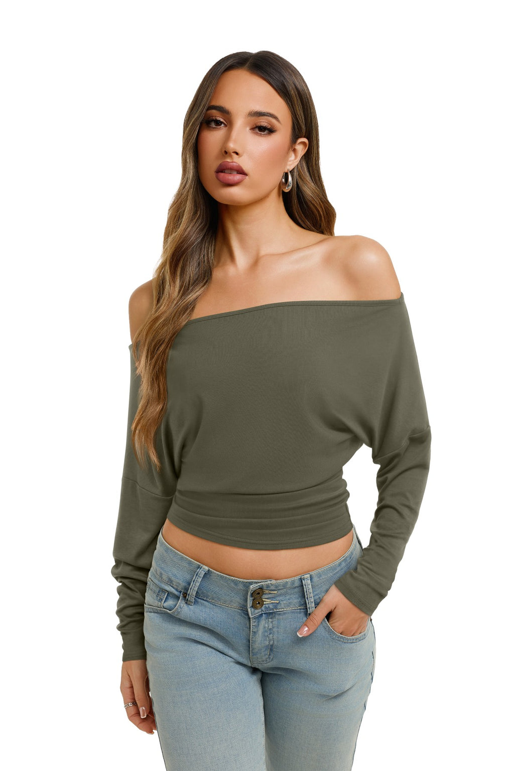 Asymmetrical Off Shoulder Cinched Waist Top