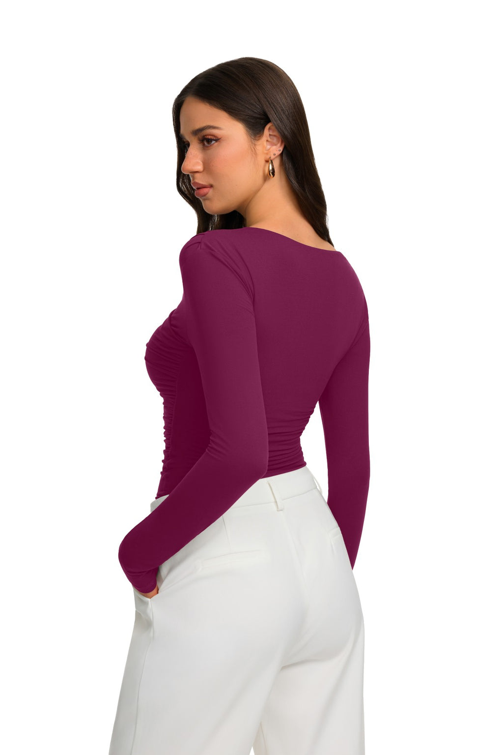 Asymmetrical Ruched Wrap Top with Gold Buckle