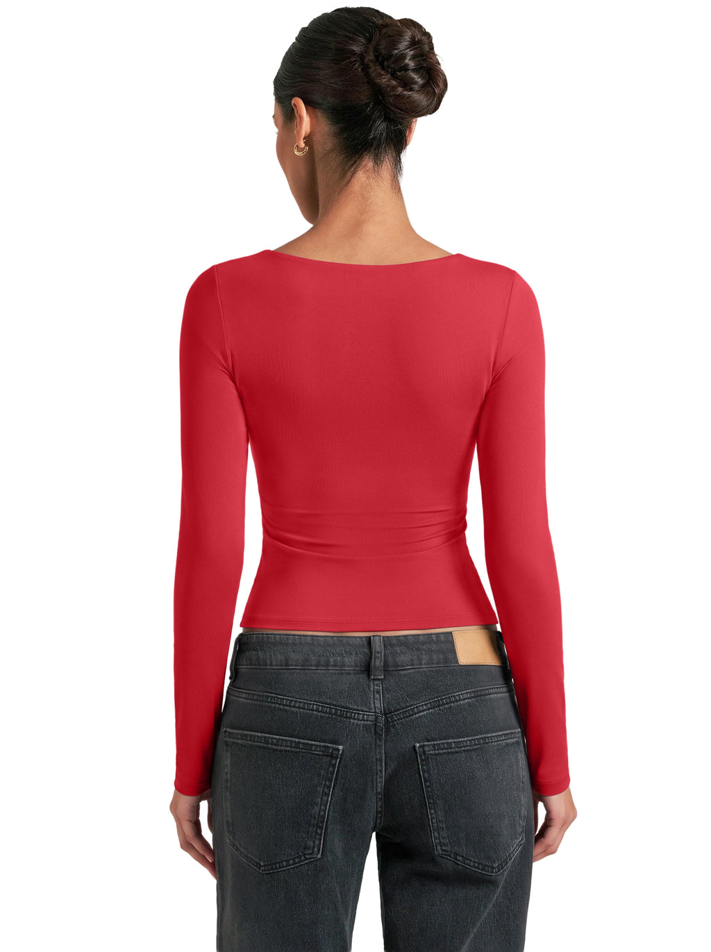 Women's Square Neck Double Lined Long Sleeve Slim Fit Top