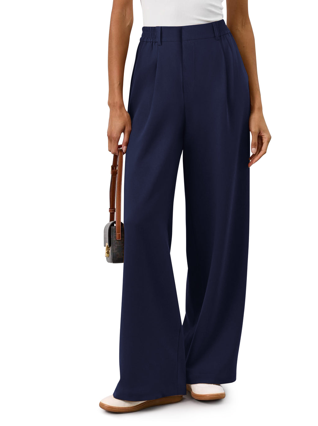 REORIA Women's High Waisted Wide Leg Work Pants with Pockets
