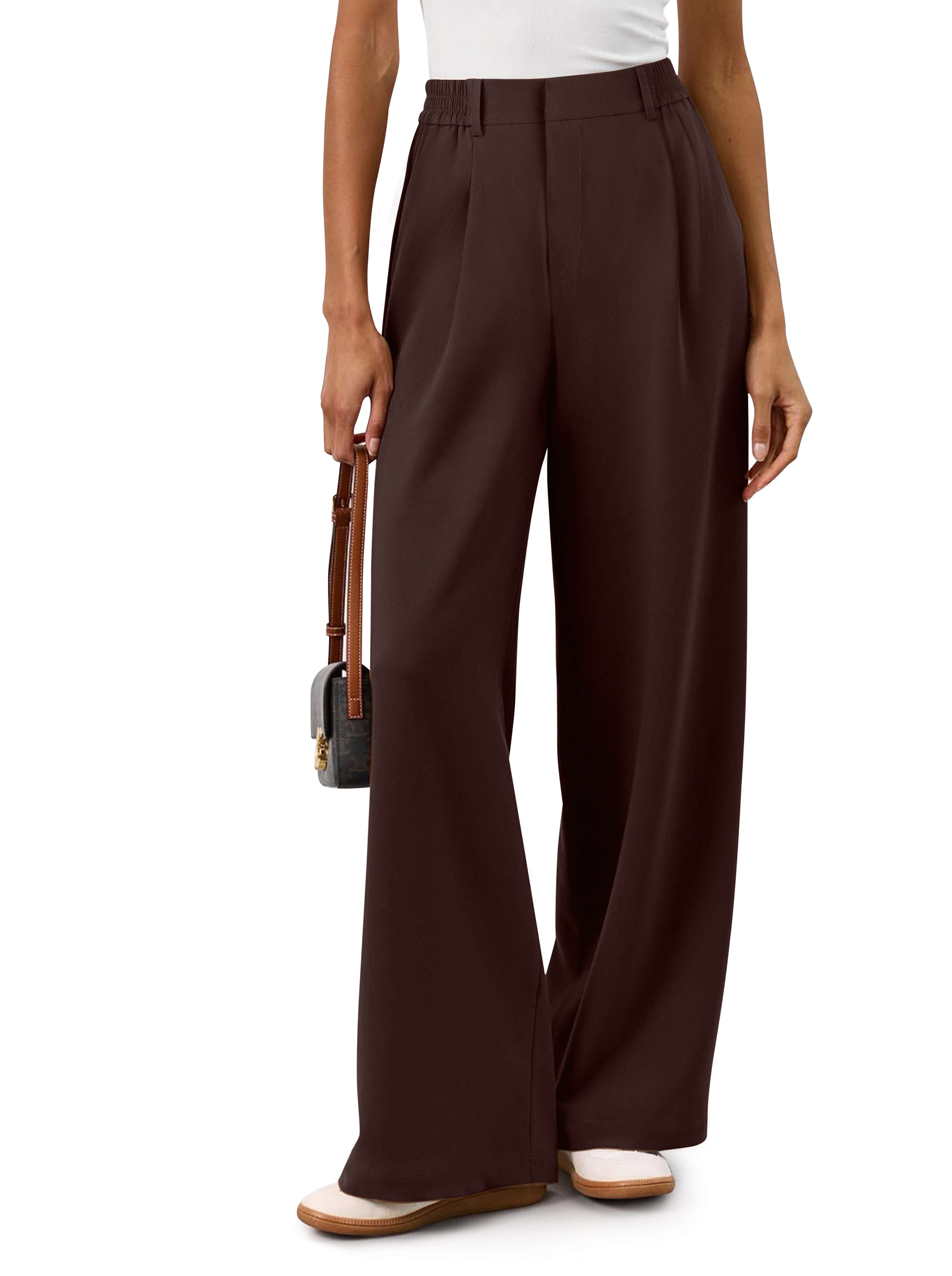 REORIA Women's High Waisted Wide Leg Work Pants with Pockets