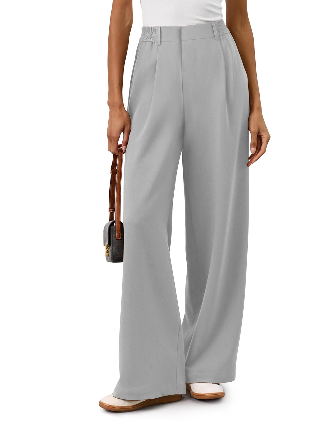 REORIA Women's High Waisted Wide Leg Work Pants with Pockets