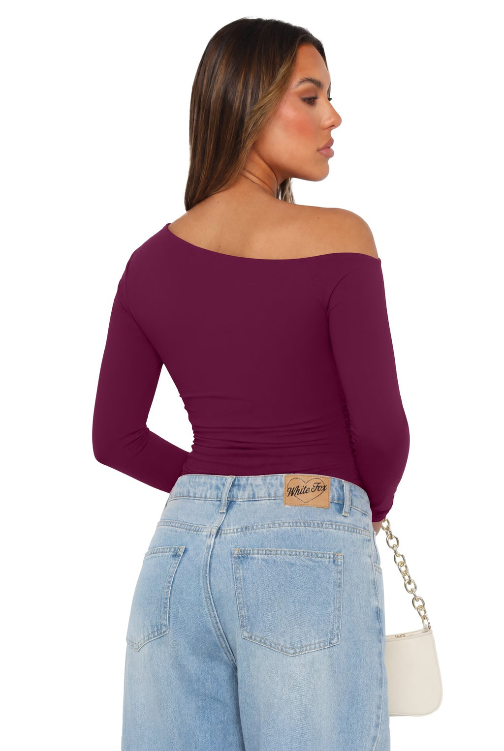 Off the Shoulder Long Sleeve Side Ruched Bodysuit