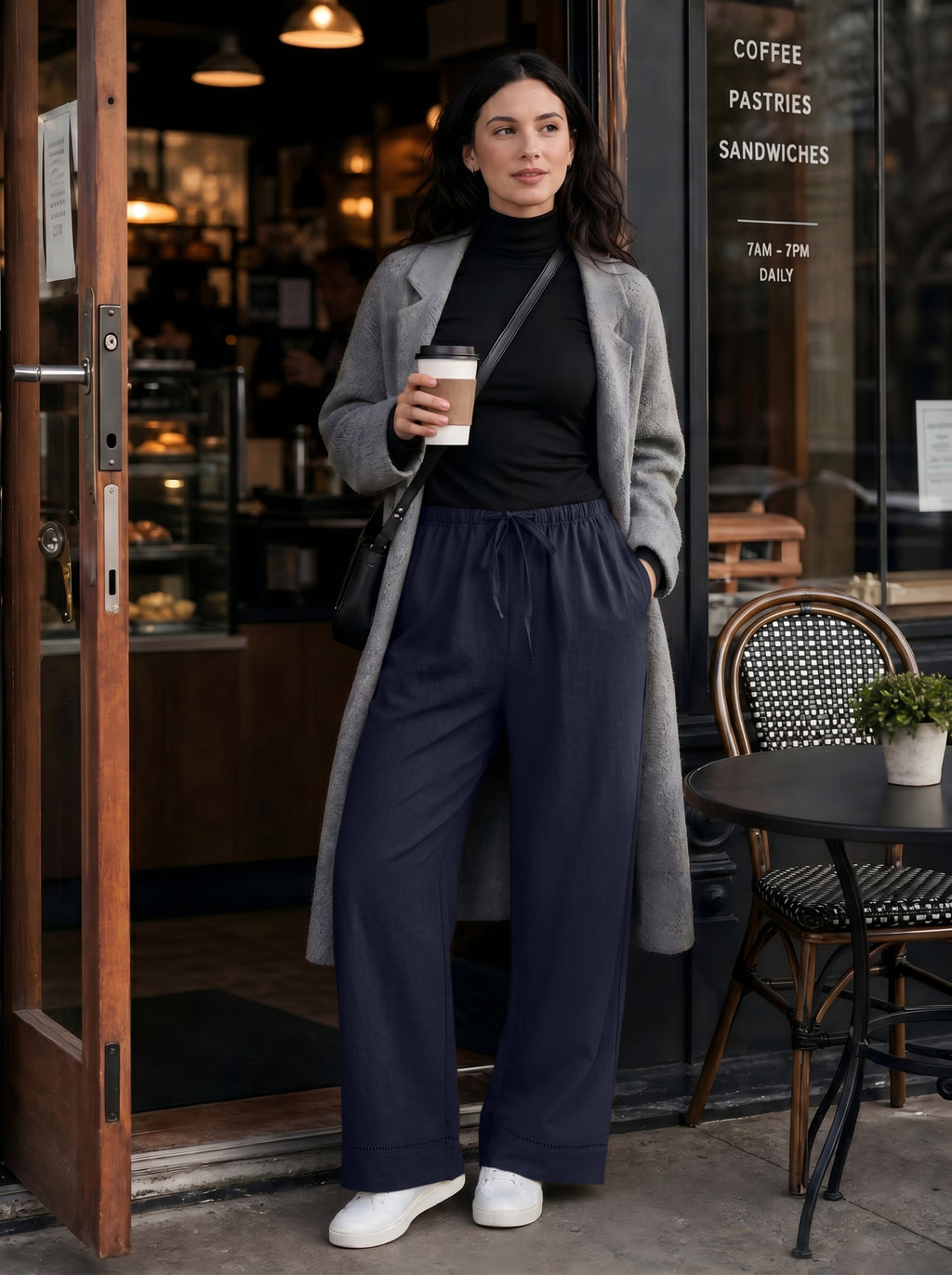 REORIA Women's Wide Leg Palazzo Pants | Drawstring Elastic Waist with Pockets