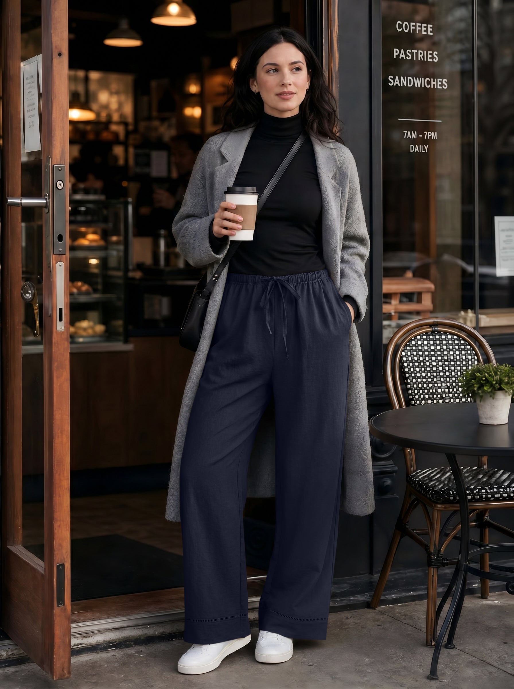 REORIA Women's Wide Leg Palazzo Pants | Drawstring Elastic Waist with Pockets