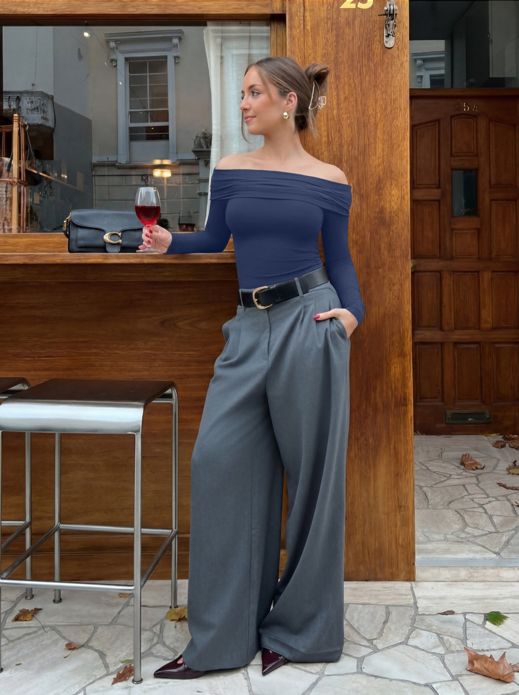 Off Shoulder Long Sleeve Mesh Slim Fit Double Lined Top