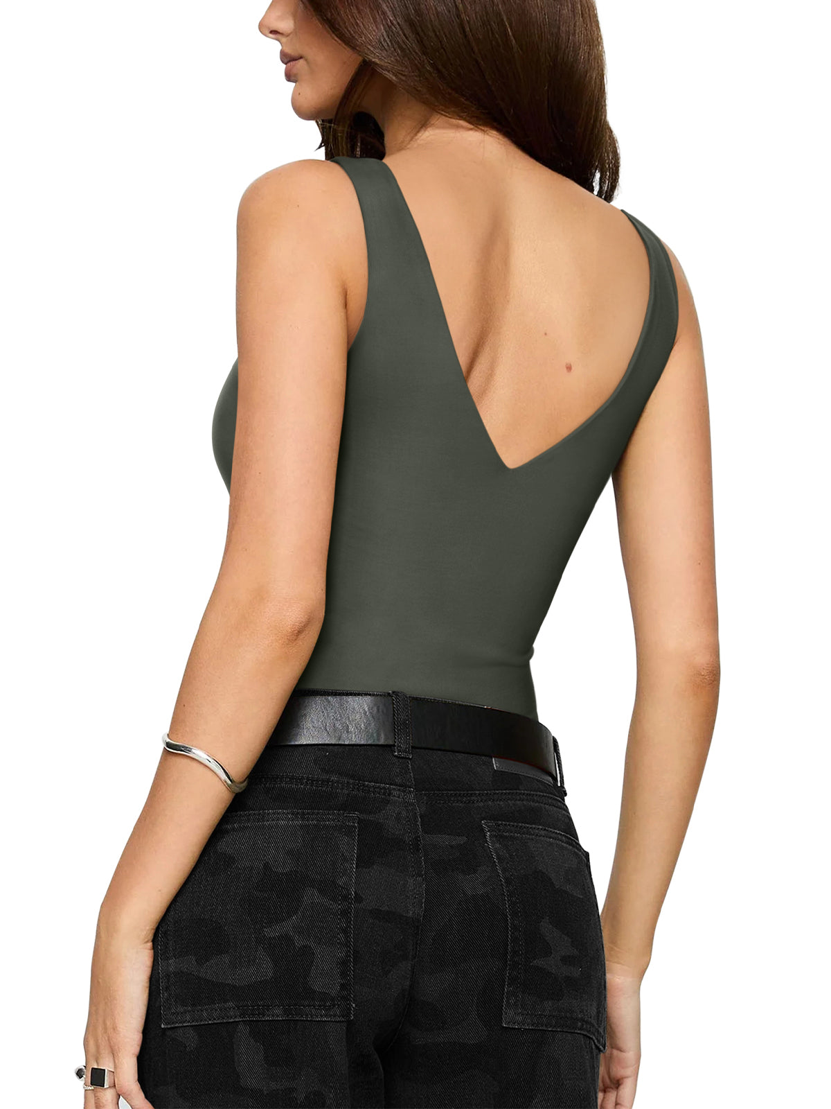 Plunge Deep V Neck Sleeveless V Backless Bodysuits Tops