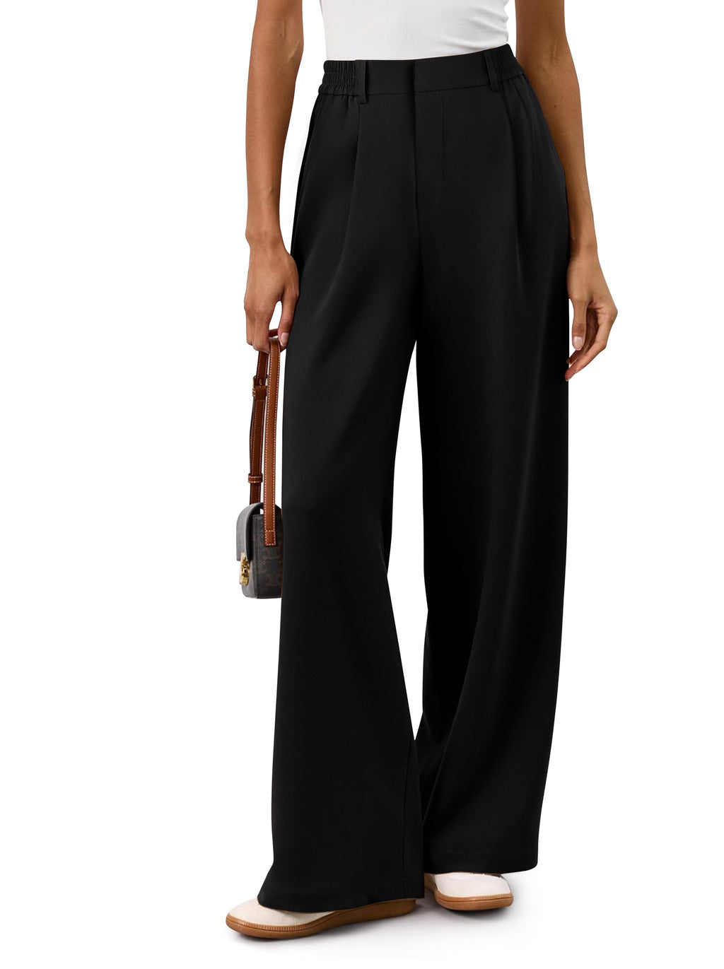 REORIA Women's High Waisted Wide Leg Work Pants with Pockets