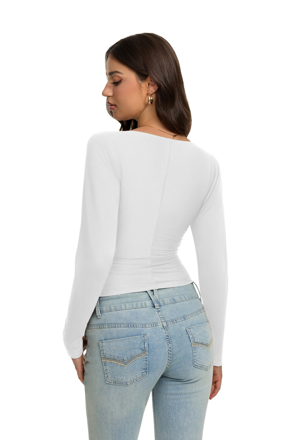 V Neck Ruched Batwing Sleeve Slim Fit Top