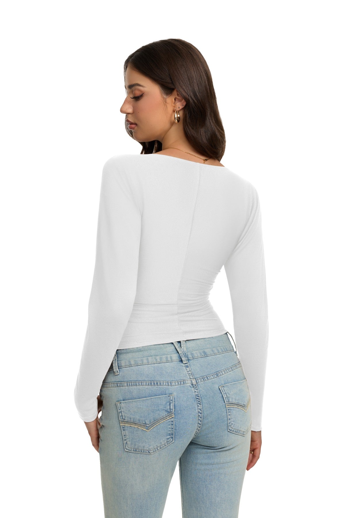 V Neck Ruched Batwing Sleeve Slim Fit Top
