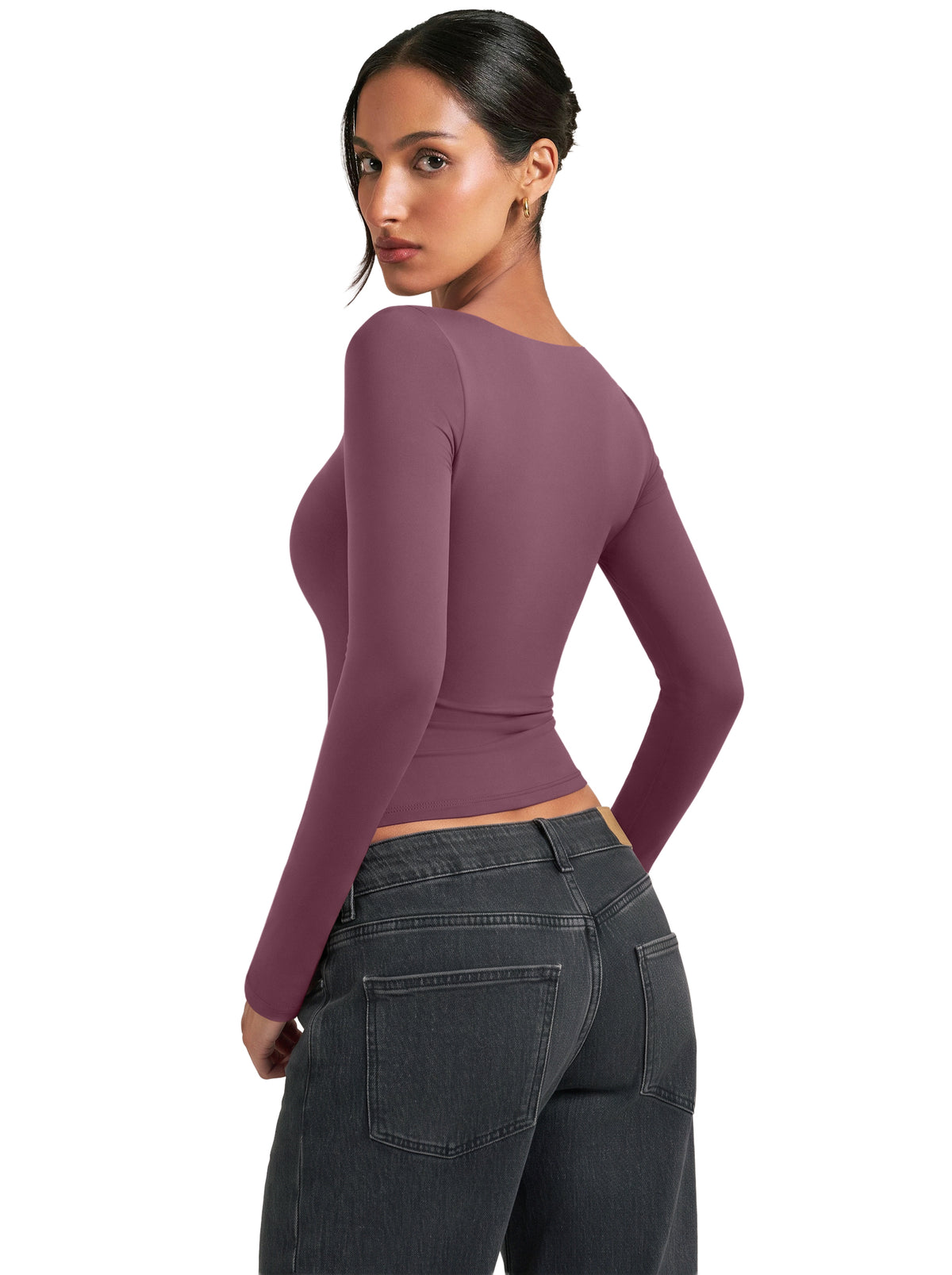 Women's Square Neck Double Lined Long Sleeve Slim Fit Top