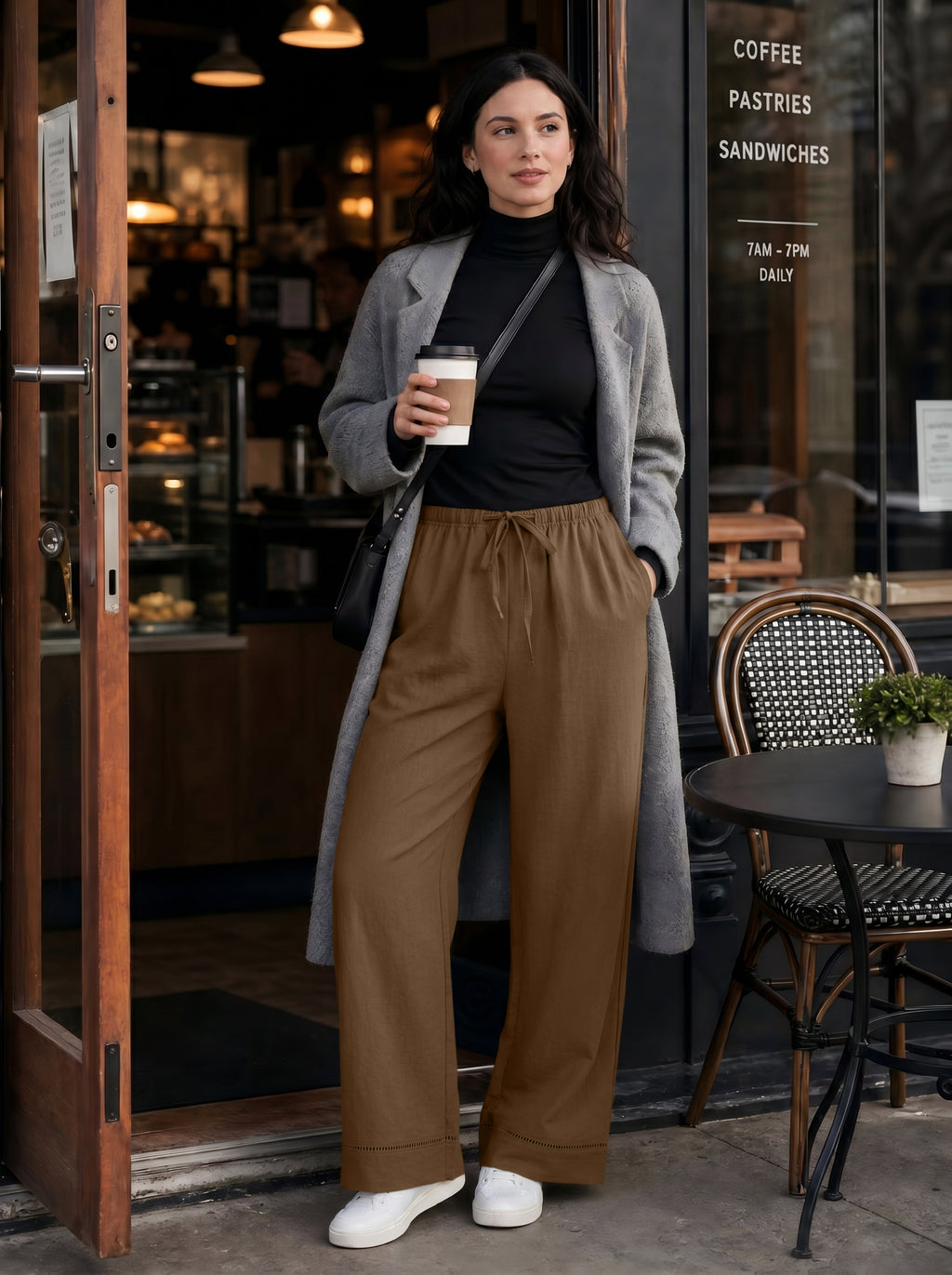 REORIA Women's Wide Leg Palazzo Pants | Drawstring Elastic Waist with Pockets