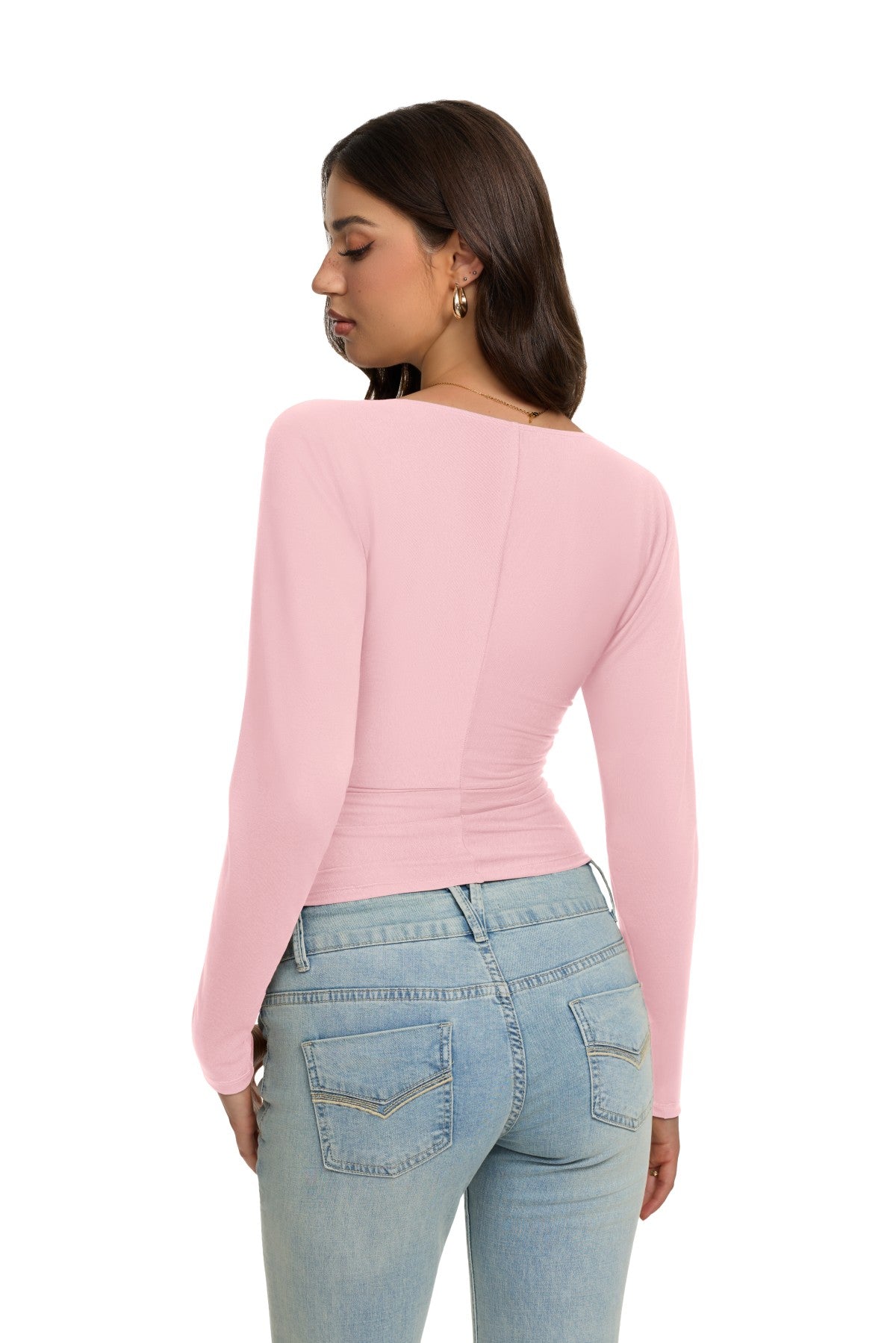 V Neck Ruched Batwing Sleeve Slim Fit Top
