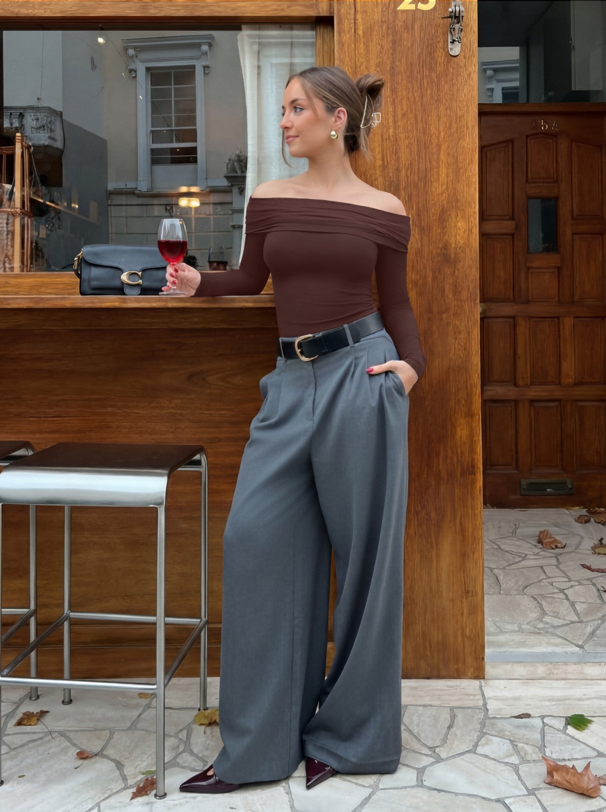 Off Shoulder Long Sleeve Mesh Slim Fit Double Lined Top