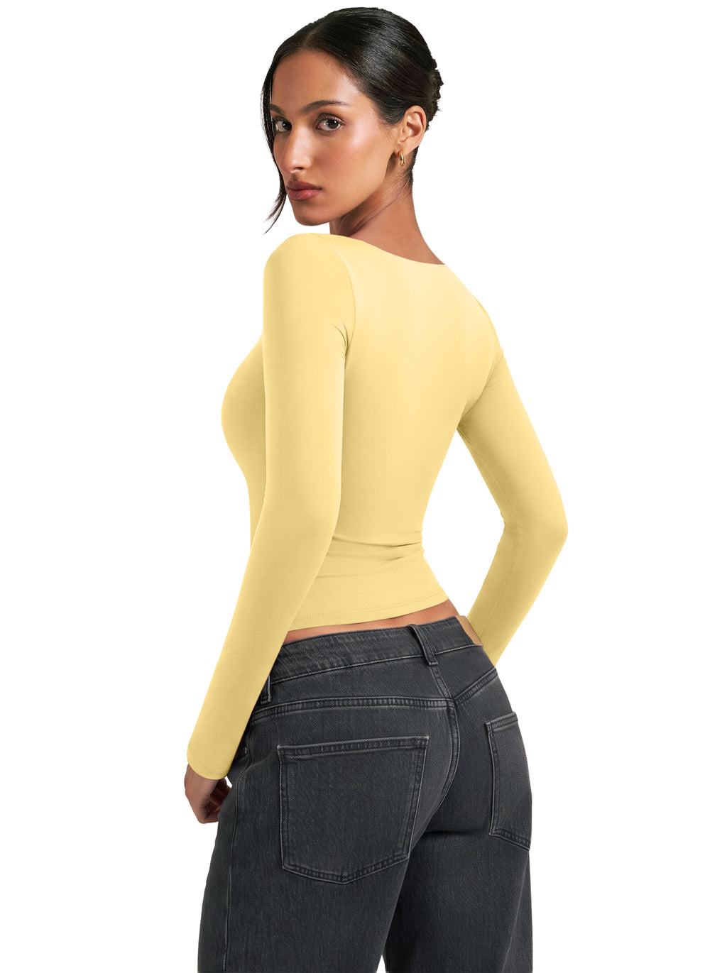 Women's Square Neck Double Lined Long Sleeve Slim Fit Top