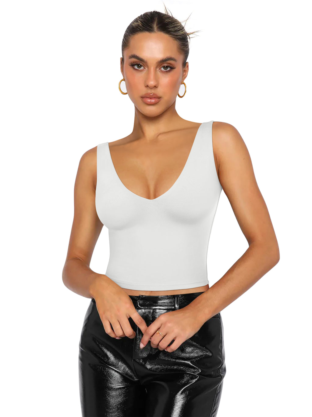 Timeless Charm Deep V Sleeveless Crop Top
