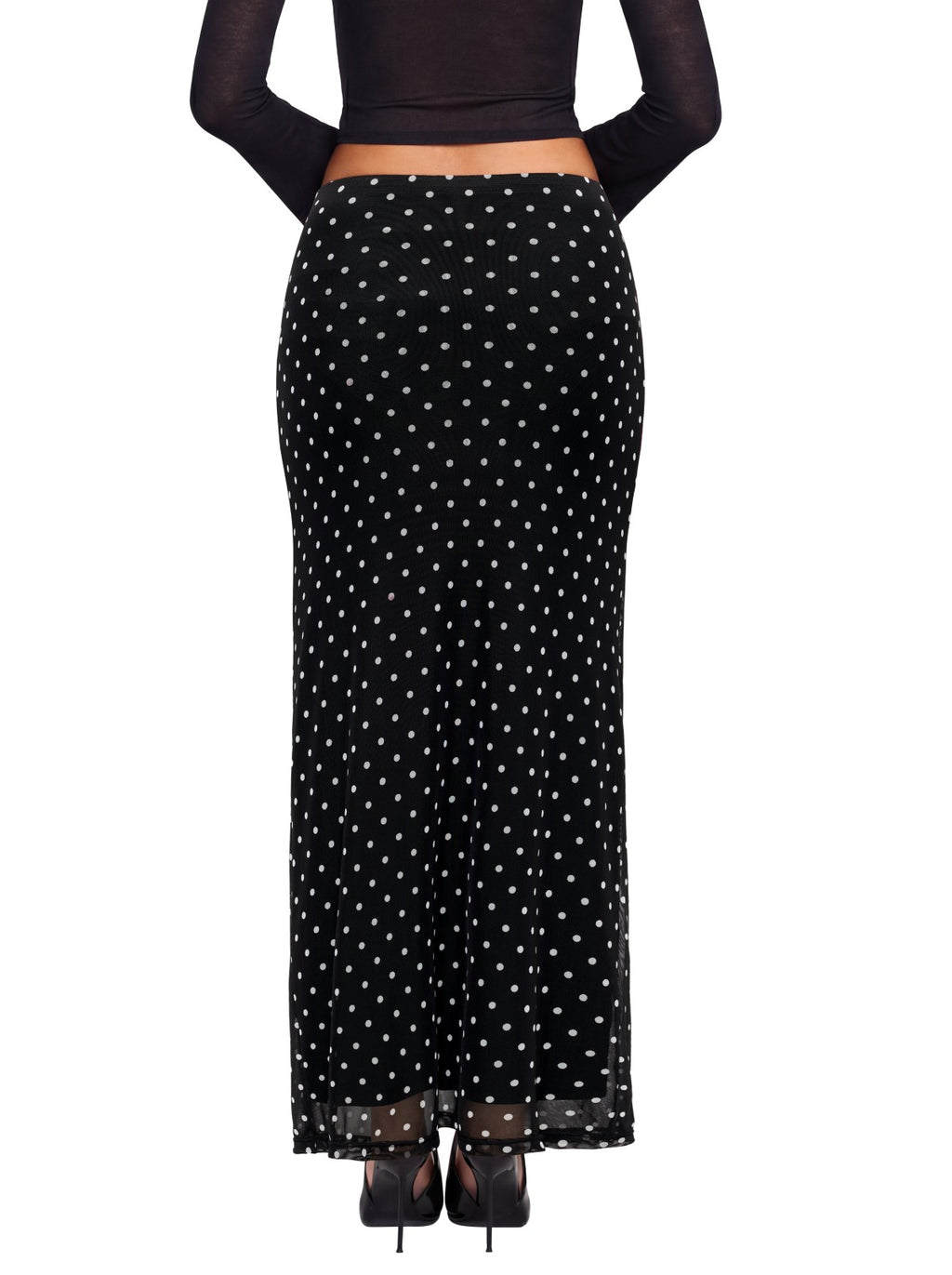 Ruched Mesh A-Line Maxi Skirt with Elastic Waist