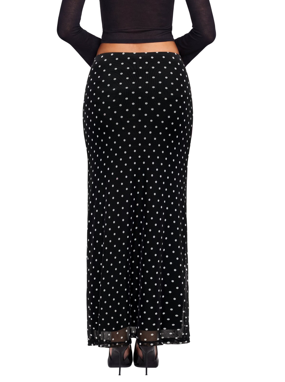 Ruched Mesh A-Line Maxi Skirt with Elastic Waist